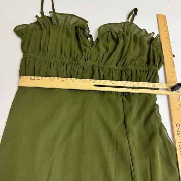 Lulus Dress Womens Medium Green Exemplary Beauty Strappy Ruffle Maxi Slit - Picture 9 of 11